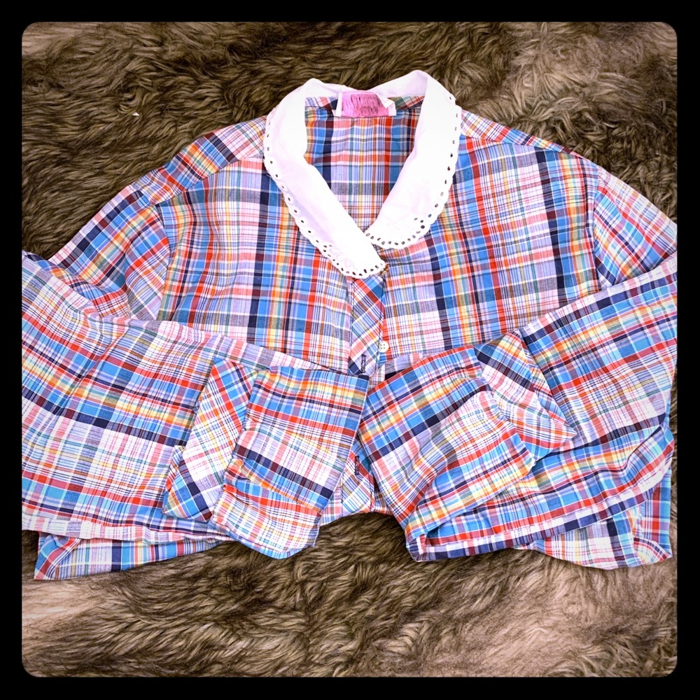 Tartan Plaid Lace Button Up Shirt